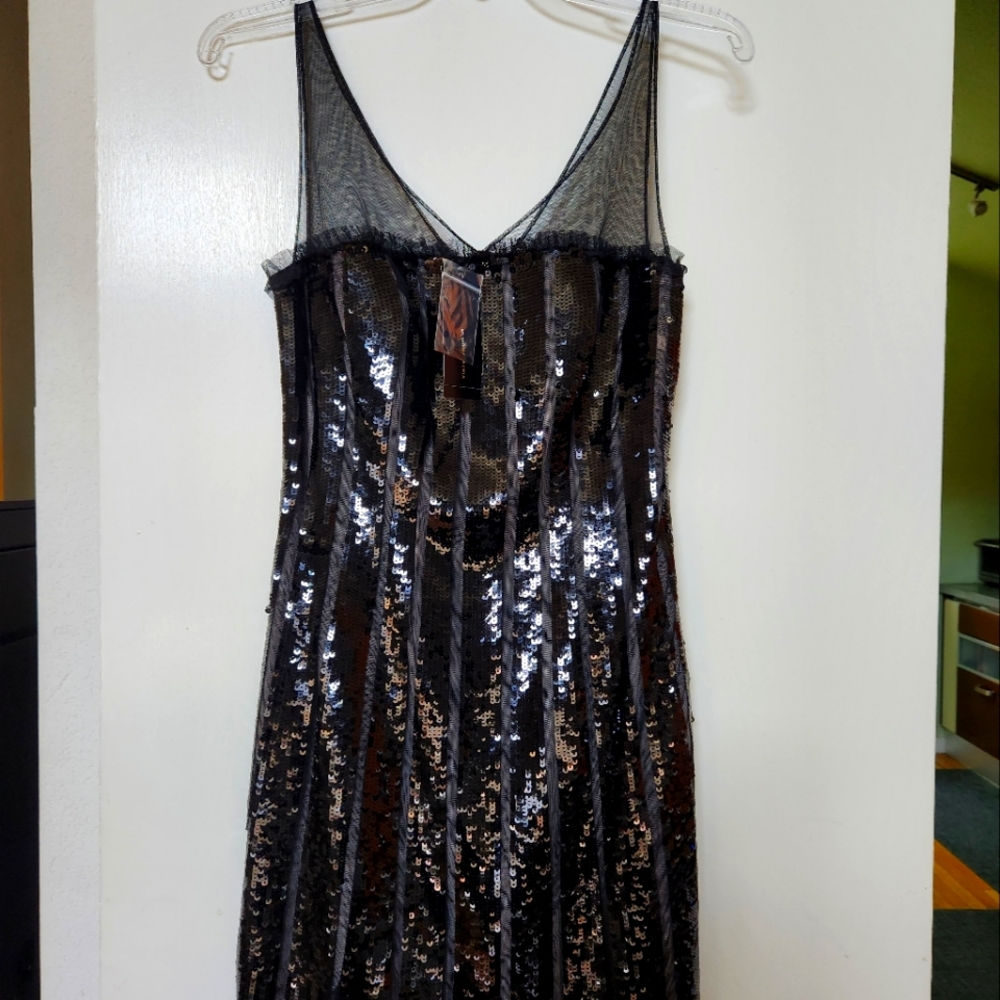 New BCBG Maxazria black sequin and mesh party dress